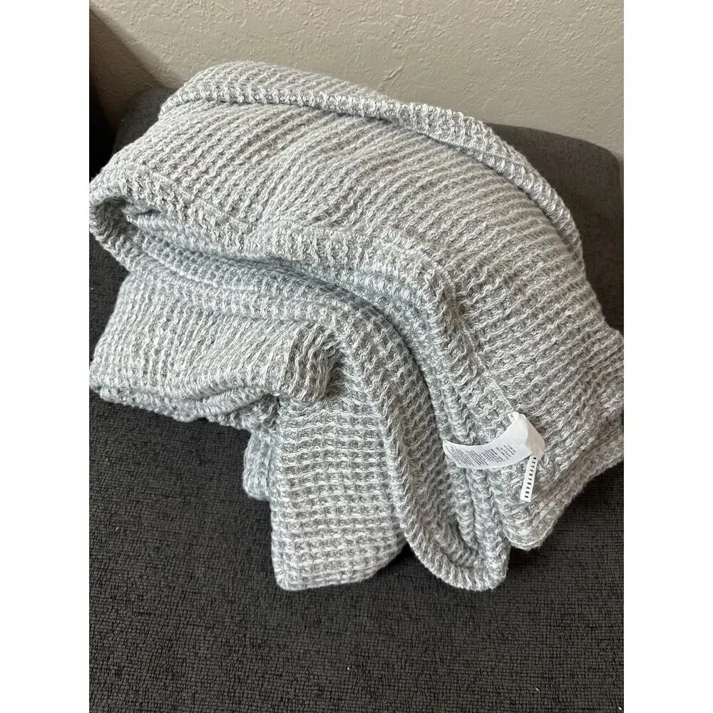 Pottery Barn Waffle Weave Blanket King Gray Cotton Blend